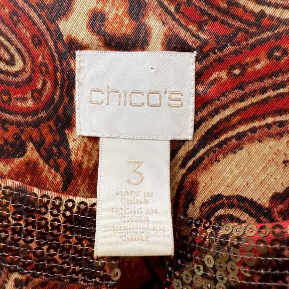 CHICO'S Paisley Blouse XL (Chicos 3) Rust Red Sequin Womens Evening Top - Picture 4 of 10